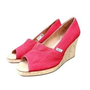 TOMS Classic Espadrille Wedge Sandal Cork Red Platform